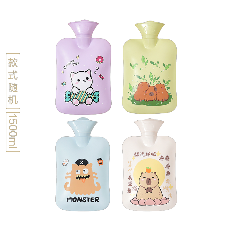 (Кол-во в коробке 40 шт) Большая пластиковая грелка с мультяшным бархатным покрытием/1000 мл