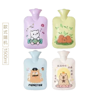 (Кол-во в коробке 40 шт) Большая пластиковая грелка с мультяшным бархатным покрытием/1000 мл